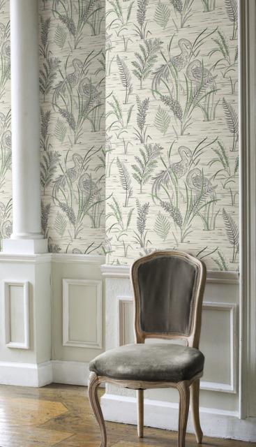 York Wallcoverings Fernwater Cranes Black & Green Wallpaper