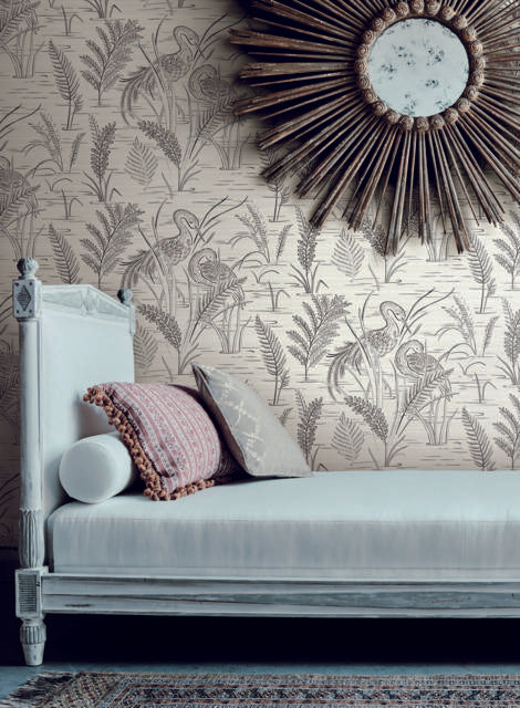 York Wallcoverings Fernwater Cranes Black & Grey Wallpaper