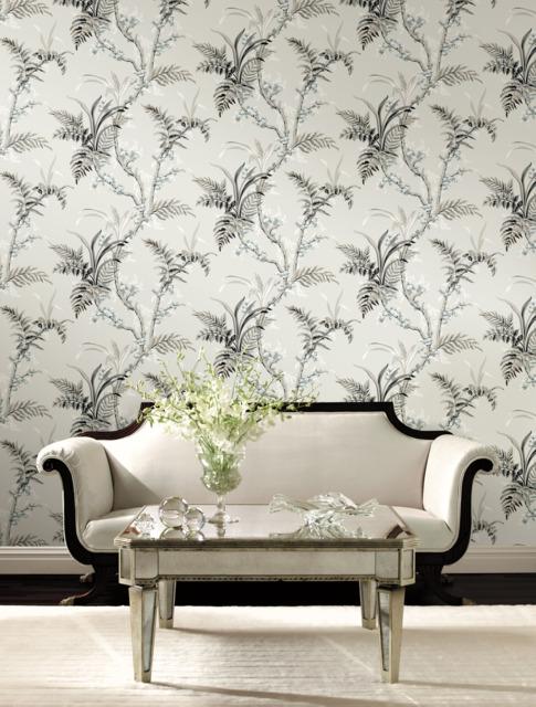 York Wallcoverings Enchanted Fern Grey & Beige Wallpaper