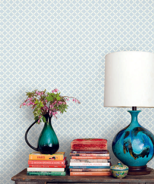 York Wallcoverings Diamond Gate Blue & White Wallpaper