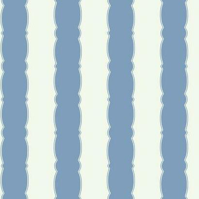York Wallcoverings Scalloped Stripe Blue Wallpaper