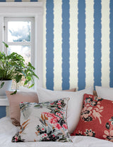 York Wallcoverings Scalloped Stripe Blue Wallpaper