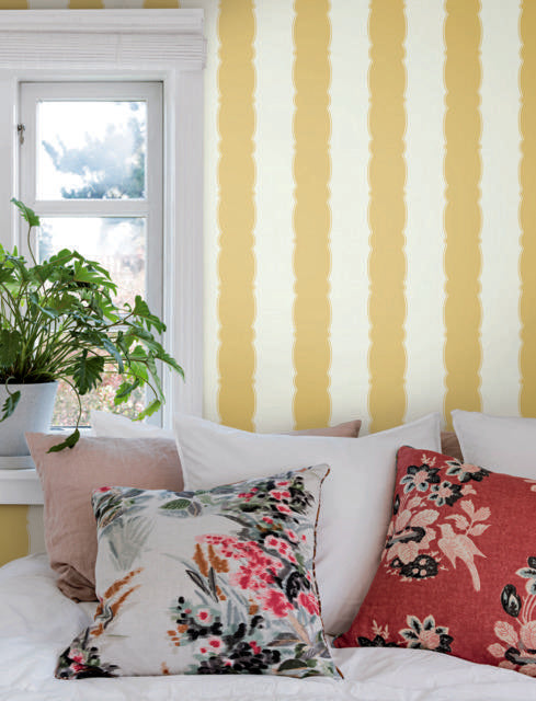 York Wallcoverings Scalloped Stripe Yellow Wallpaper