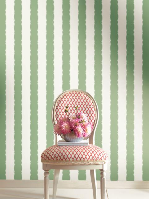 York Wallcoverings Scalloped Stripe Green Wallpaper