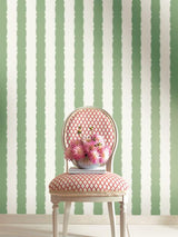 York Wallcoverings Scalloped Stripe Green Wallpaper