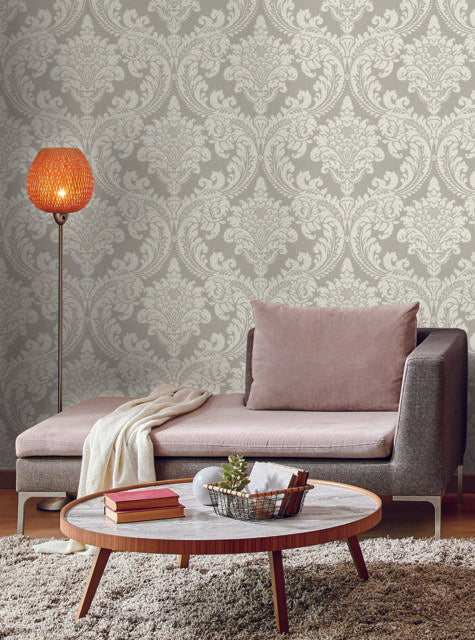 York Wallcoverings Tapestry Damask Grey Wallpaper