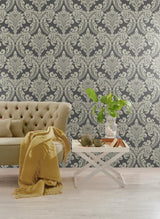 York Wallcoverings Tapestry Damask Dark Grey Wallpaper