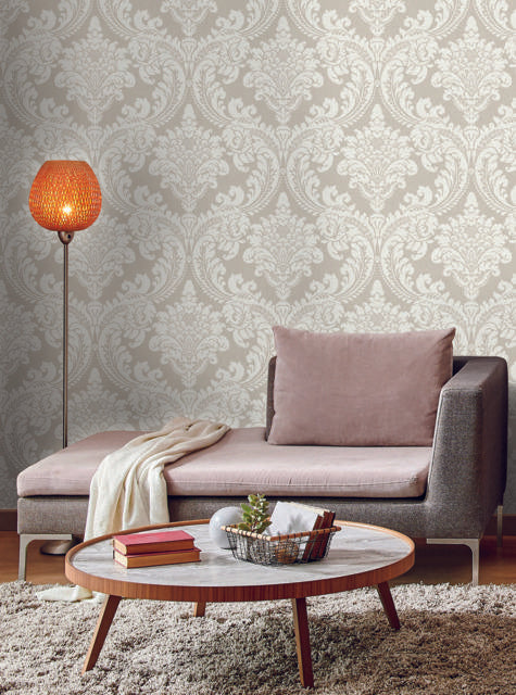 York Wallcoverings Tapestry Damask Off White Wallpaper