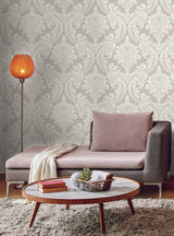 York Wallcoverings Tapestry Damask Off White Wallpaper
