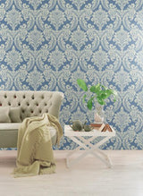 York Wallcoverings Tapestry Damask Blue Wallpaper