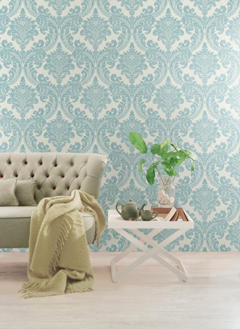 York Wallcoverings Tapestry Damask Teal Wallpaper