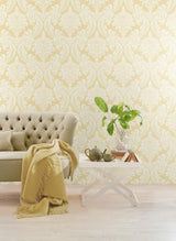 York Wallcoverings Tapestry Damask Yellow Wallpaper
