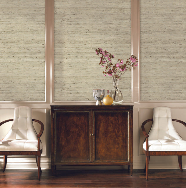 Ronald Redding Designs Raw Grasscloth pale aquamarine/light grey/brown Wallpaper