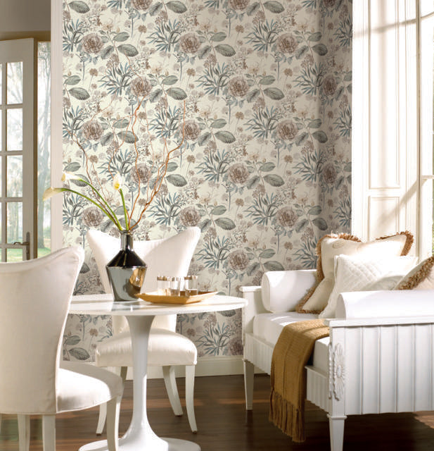 York Midsummer Floral Beige/Green Wallpaper