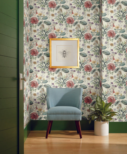 York Midsummer Floral Coral Wallpaper