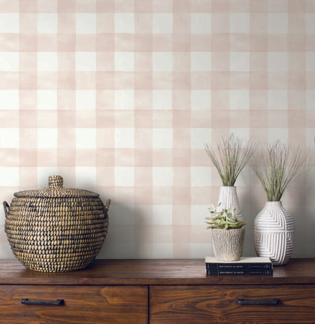 Magnolia Home Watercolor Check Removable pink/white Wallpaper