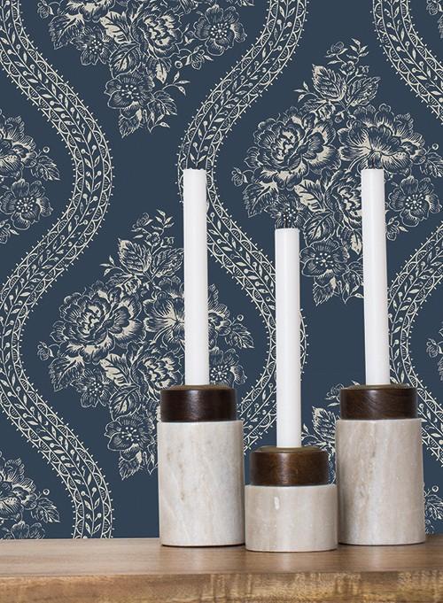 Magnolia Home Coverlet Floral Grey & Blue Wallpaper