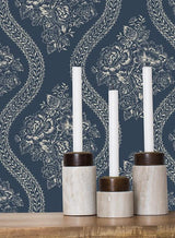 Magnolia Home Coverlet Floral Grey & Blue Wallpaper