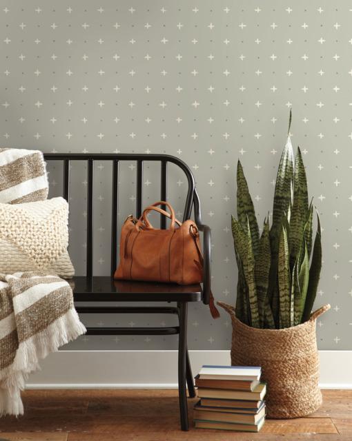 Magnolia Home Cross Stitch Grey Wallpaper