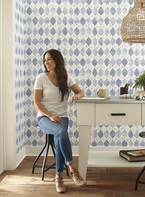 Magnolia Home Woodblock Blue Wallpaper