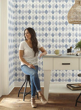 Magnolia Home Woodblock Blue Wallpaper
