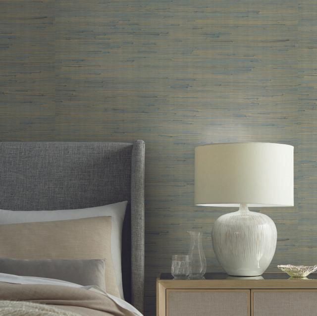 Candice Olson Jute Gold & Blue Metallic Wallpaper