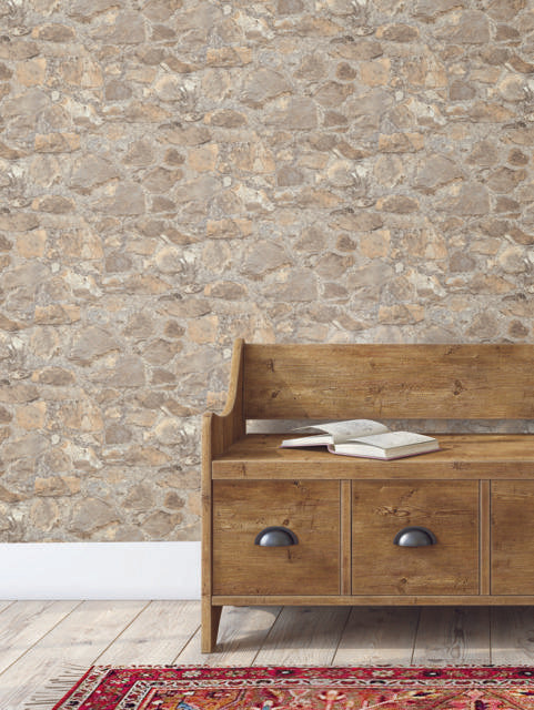 York Field Stone Tan/Gray Wallpaper