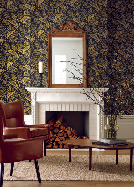 Rifle Paper Co. Canopy Gold/Black Wallpaper