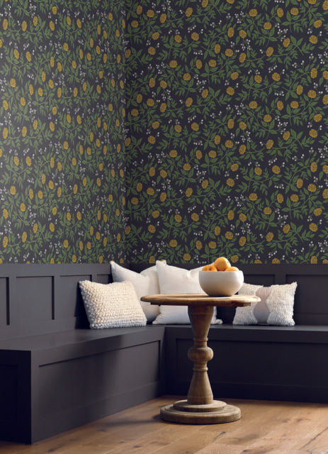 Rifle Paper Co. Peonies Black/Gold Wallpaper