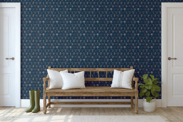 Rifle Paper Co. Hawthorne Navy/Gold Wallpaper