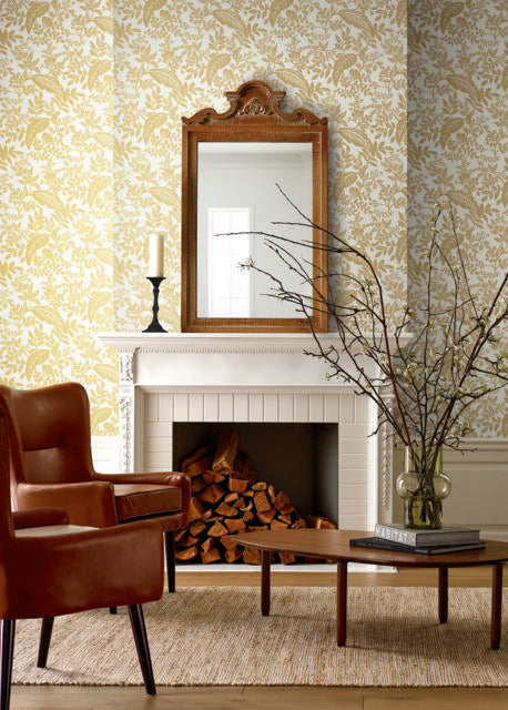 Rifle Paper Co. Canopy Gold/White Wallpaper