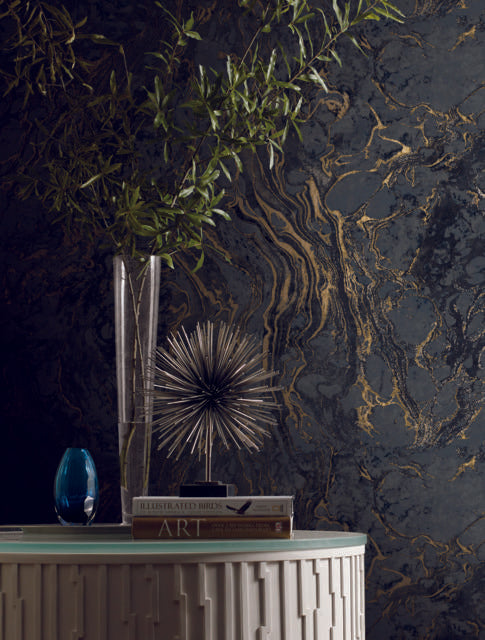 Ronald Redding Designs Polished Marble Black Wallpaper