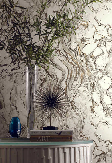 Ronald Redding Designs Polished Marble Black/White Wallpaper