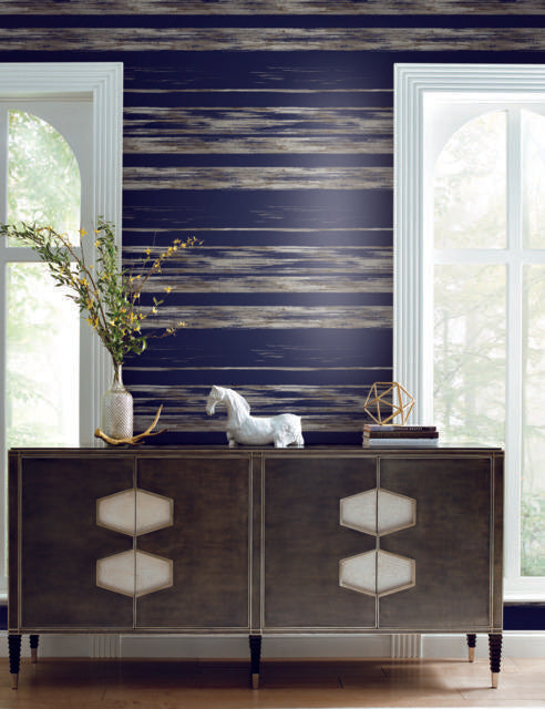 Ronald Redding Designs Horizontal Dry Brush Navy Wallpaper