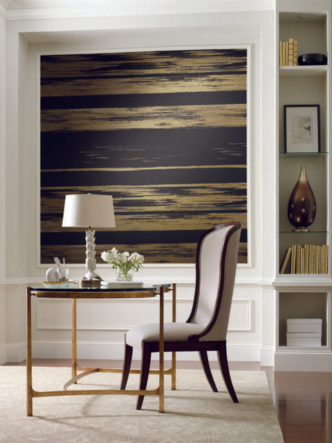 Ronald Redding Designs Horizontal Dry Brush Black/Gold Wallpaper