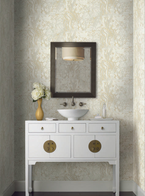 Ronald Redding Designs Polished Marble White/Gold Wallpaper