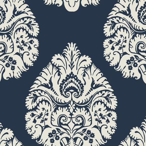 Ronald Redding Designs Teardrop Damask Navy Wallpaper