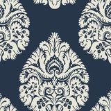 Ronald Redding Designs Teardrop Damask Navy Wallpaper