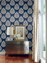 Ronald Redding Designs Teardrop Damask Navy Wallpaper