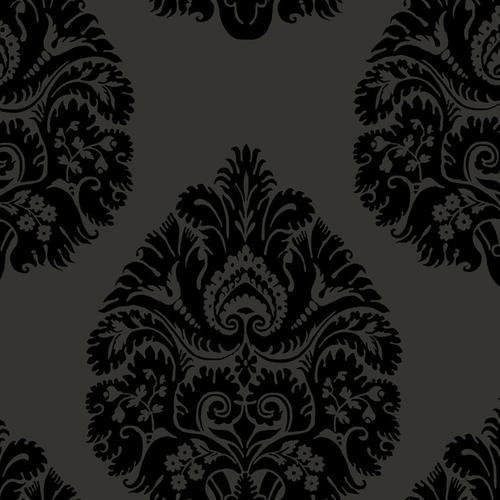 Ronald Redding Designs Teardrop Damask Black Wallpaper