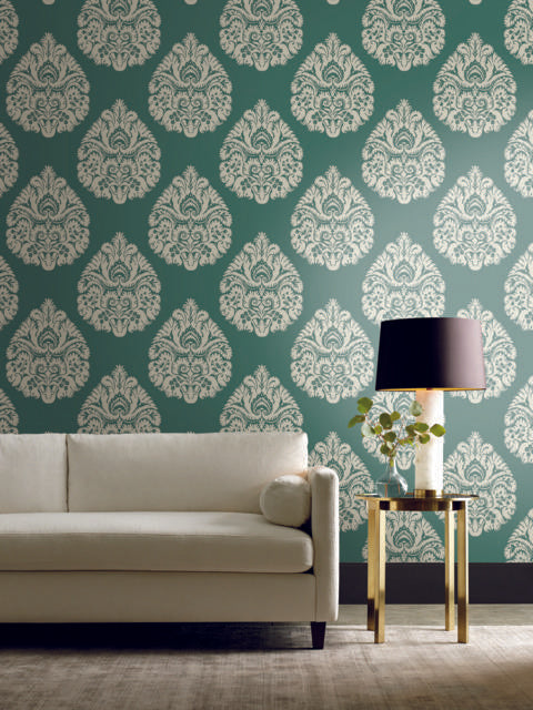 Ronald Redding Designs Teardrop Damask Teal Wallpaper
