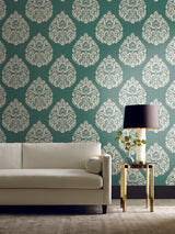 Ronald Redding Designs Teardrop Damask Teal Wallpaper