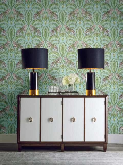 Ronald Redding Designs Jungle Leopard Teal Wallpaper