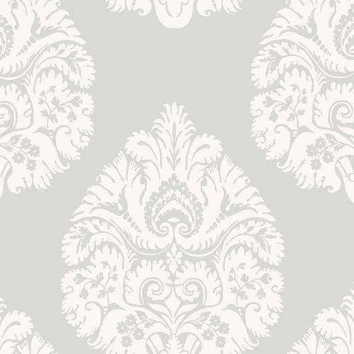 Ronald Redding Designs Teardrop Damask Light Grey Wallpaper