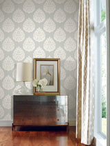 Ronald Redding Designs Teardrop Damask Light Grey Wallpaper