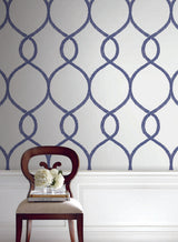 Ronald Redding Designs Laurel Leaf Ogee Navy Wallpaper