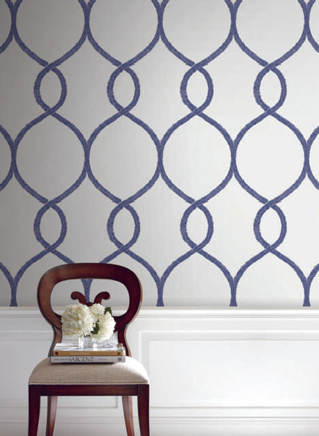 Ronald Redding Designs Laurel Leaf Ogee Navy Wallpaper