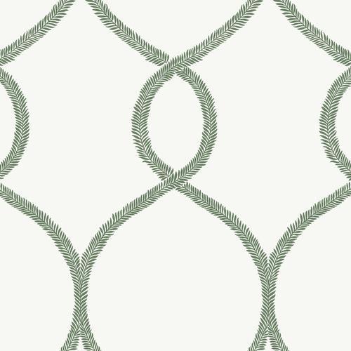 Ronald Redding Designs Laurel Leaf Ogee Green Wallpaper