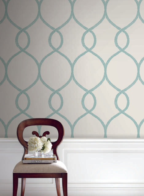 Ronald Redding Designs Laurel Leaf Ogee Teal Wallpaper