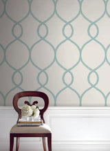 Ronald Redding Designs Laurel Leaf Ogee Teal Wallpaper